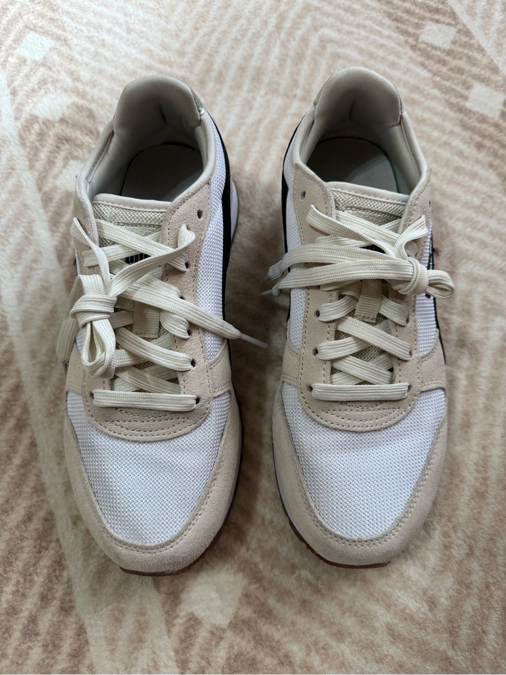 Puma Beige and White Retro-Style Sneakers